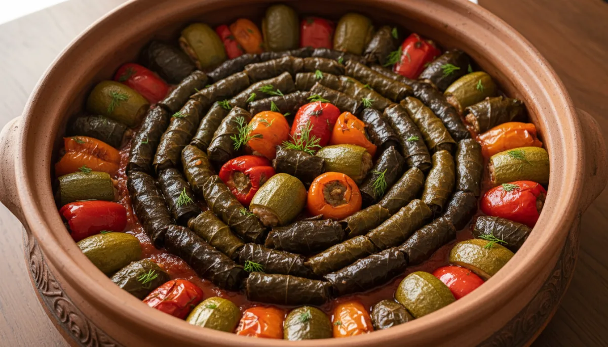 Kurdish Dolma with Grape Leaves and Vegetables