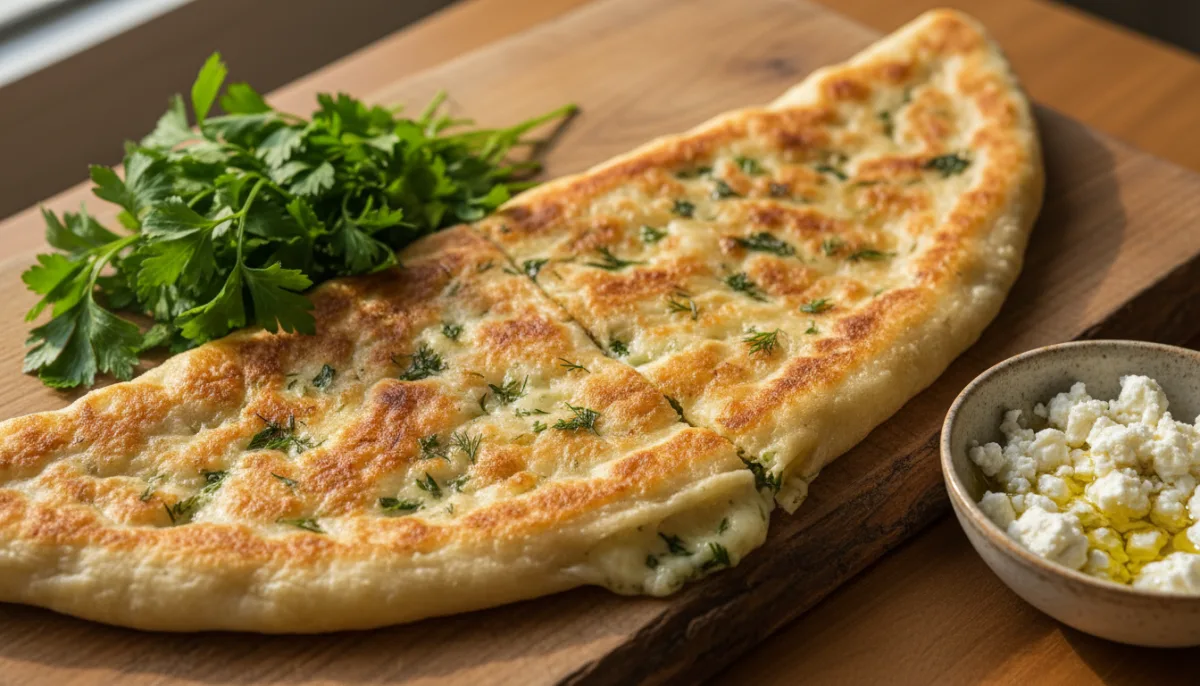Kurdish Gözleme: Savory Herb and Cheese Stuffed Flatbread