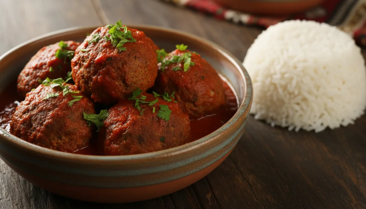 Kurdish Kofta Halabja: Spiced Meatballs in Tomato Sauce with Rice