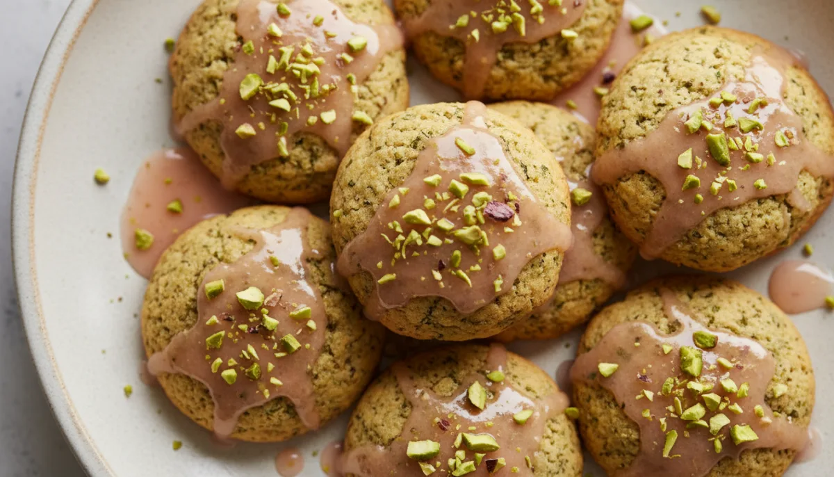 Kurdish Nane Qala (Mint Cookies) with Pistachios and Rosewater Glaze