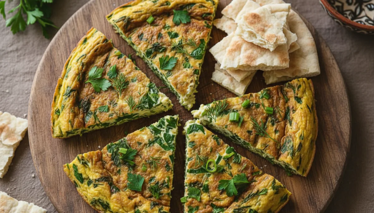 Kurdish Qayghan: Herb and Egg Frittata with Flatbread