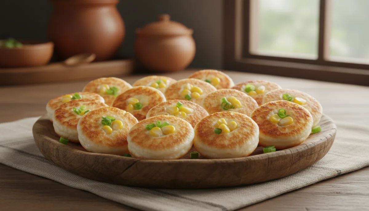 Laotian Khanom Krok with Sweet Corn and Green Onion