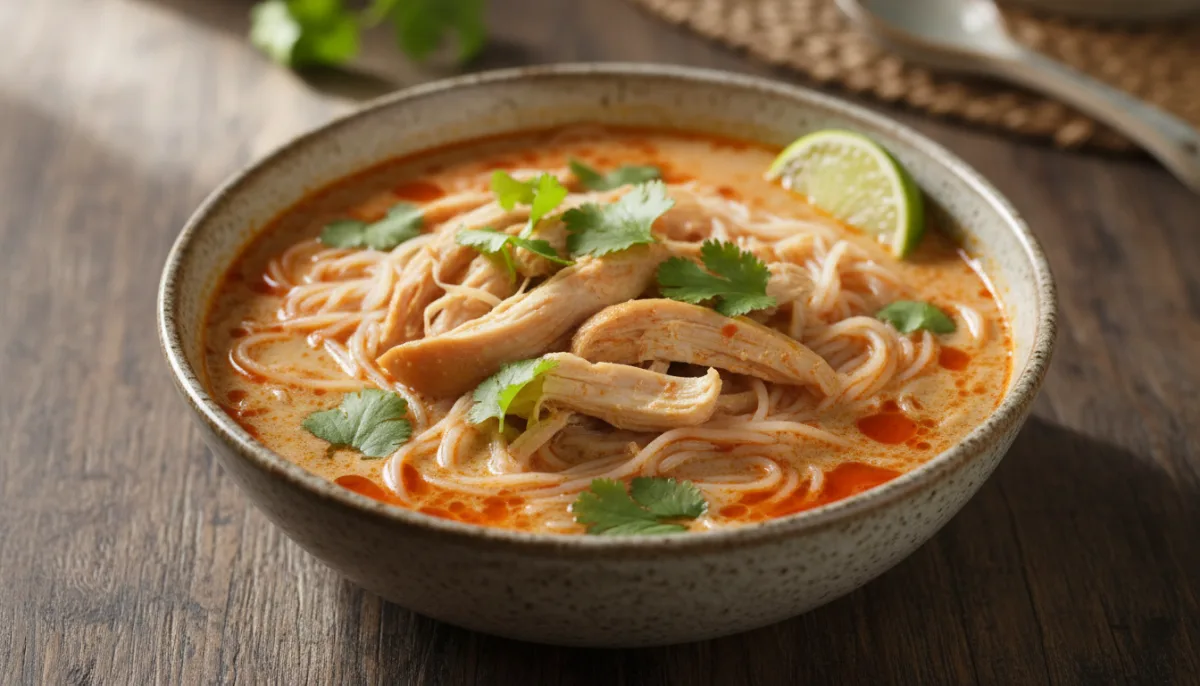 Hearty Laotian Khao Poon: Chicken & Coconut Vermicelli Soup