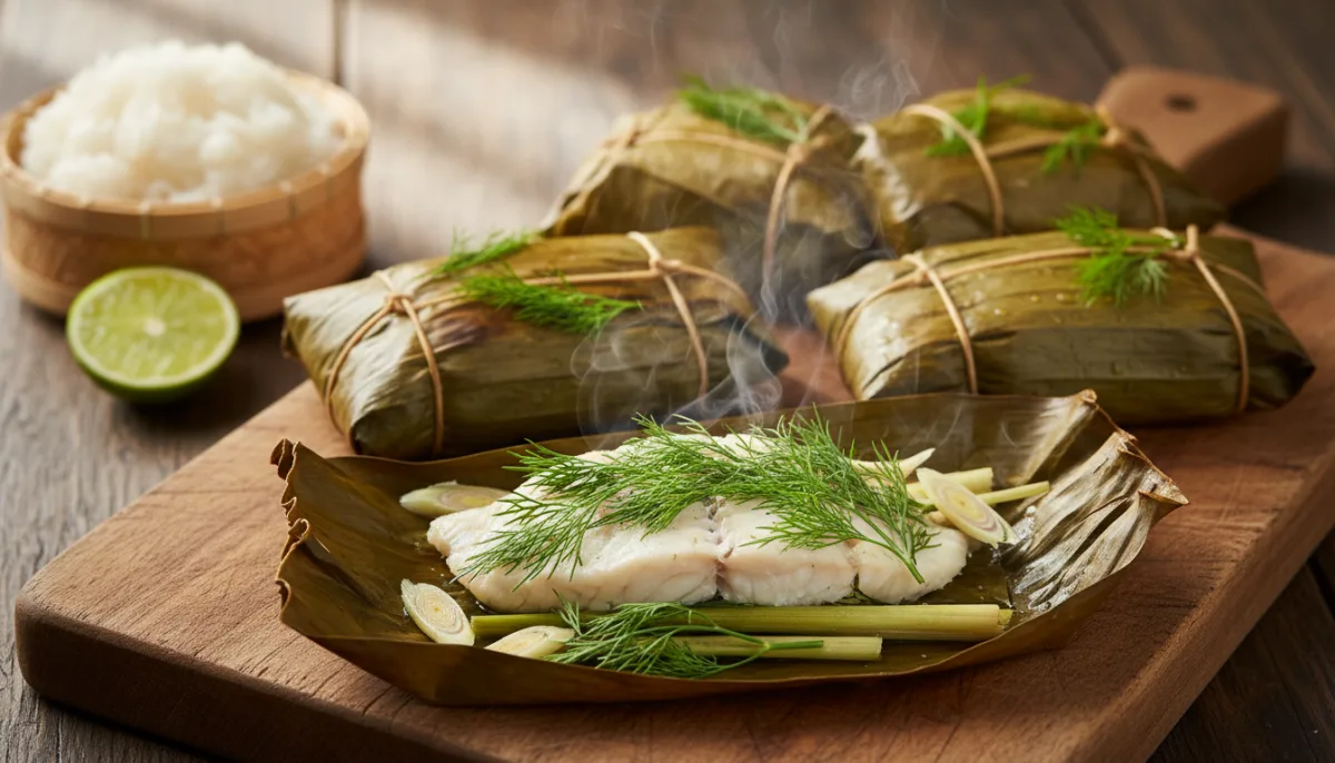 Laotian Mok Pa (Steamed Fish in Banana Leaves) with Dill and Lemongrass