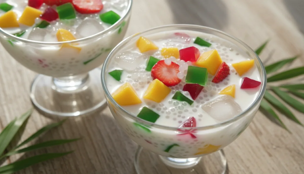 Laotian Nam Vaan: Mixed Fruit and Jelly Dessert with Coconut Cream