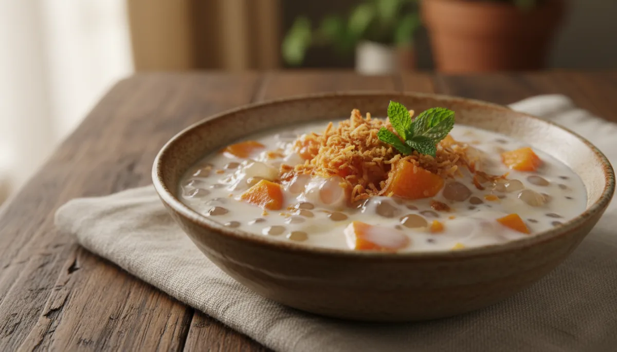 Laotian Sweet Potato and Coconut Milk Pudding with Tapioca Pearls
