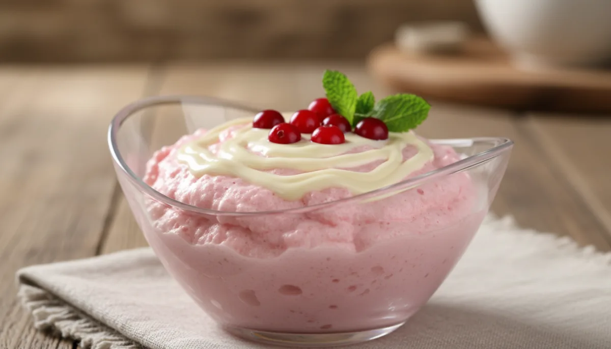 Latvian Debesmanna: Cranberry Mousse with Vanilla Sauce