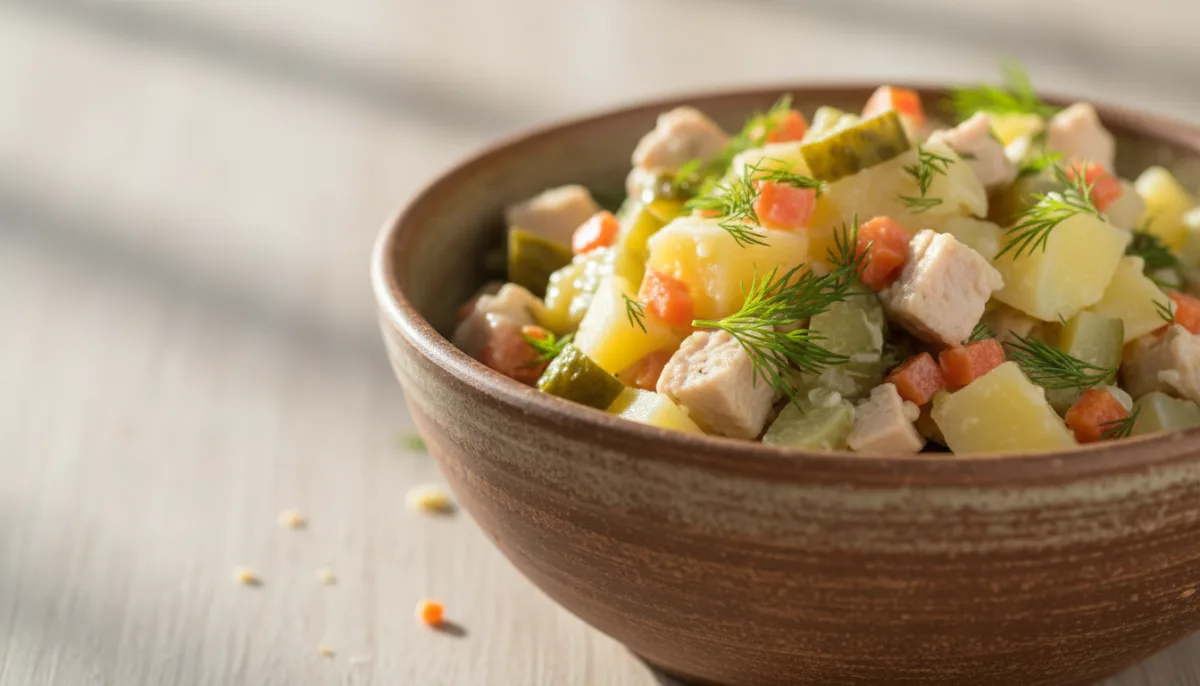 Hearty Latvian Rasols with Smoked Chicken & Pickled Veggies