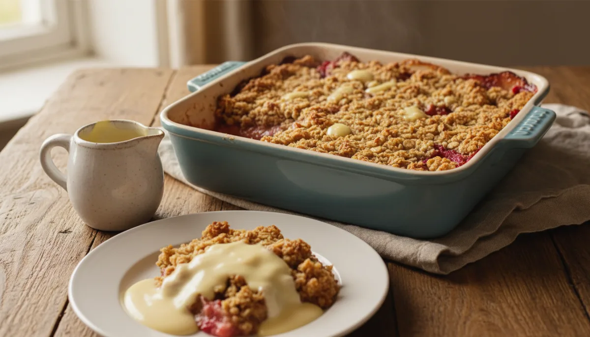 Crumble de Ruibarbo Letón Clásico con Salsa Cremosa de Vainilla