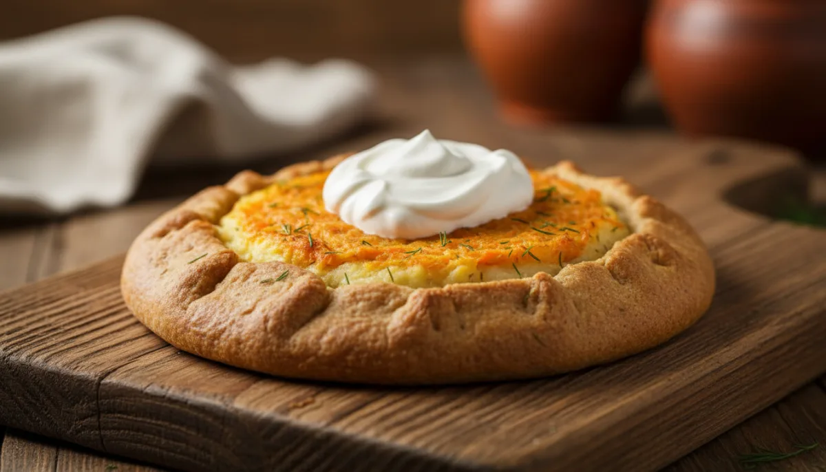 Latvian Sklandrausis (Carrot and Rye Pie) with Sour Cream