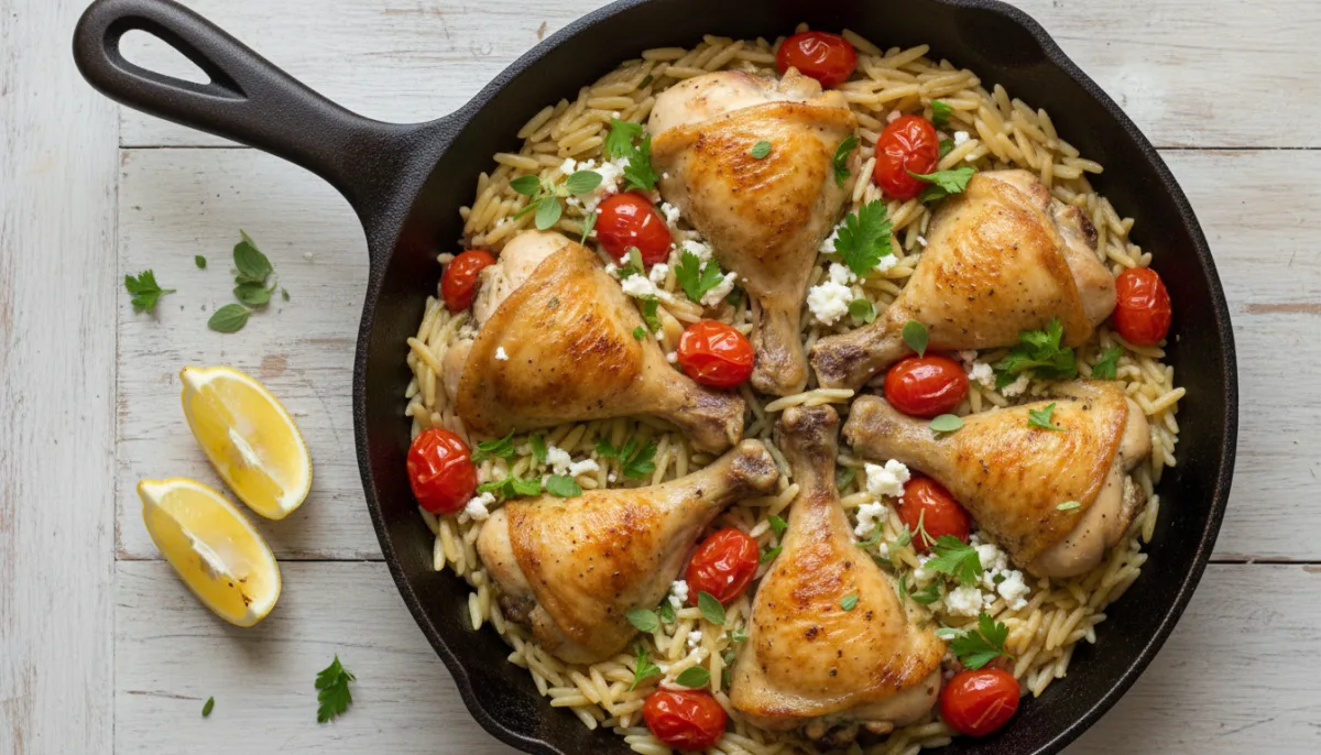 Lemon Herb Chicken and Orzo Skillet