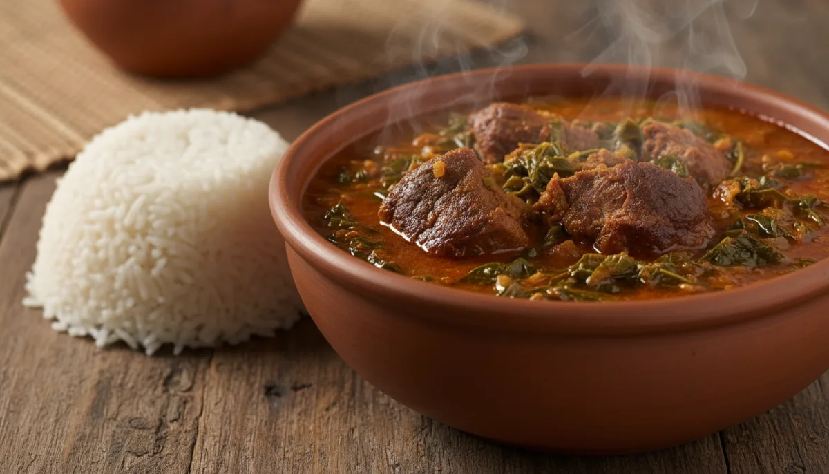 Liberian Cassava Leaf Soup with Rice