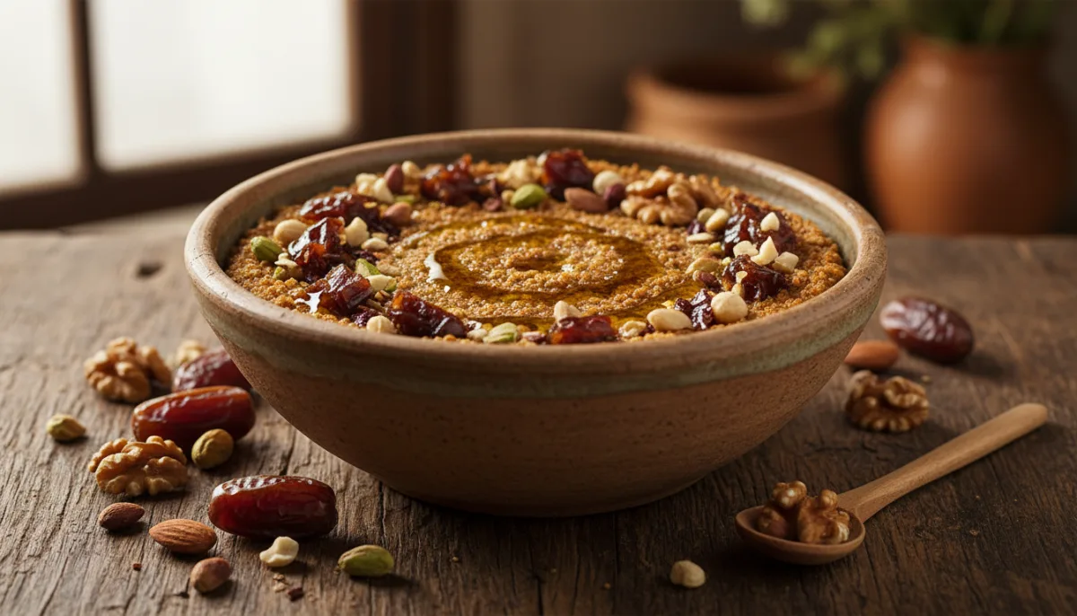 Libyan Bsisa: Toasted Barley Porridge with Dates & Nuts