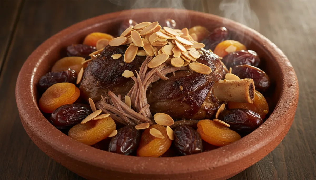 Libyan Lamb Tagine with Dates, Apricots, and Almonds