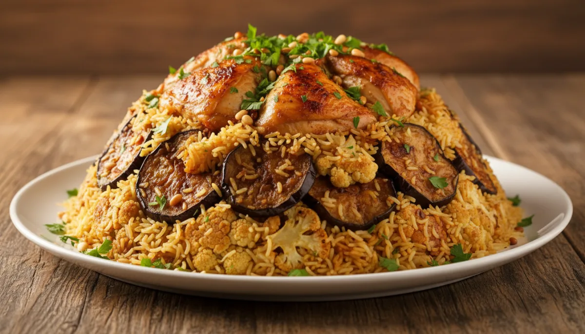 Libyan Maglouba: Layered Rice with Chicken and Vegetables