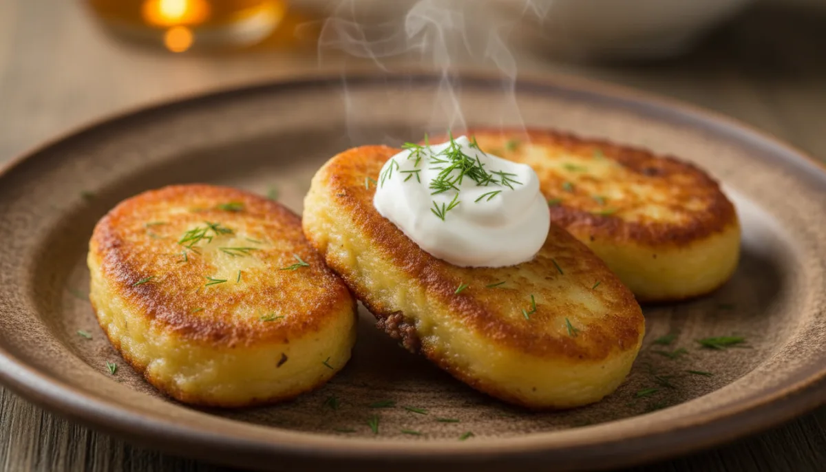 Lithuanian Žemaičių Blynai: Potato Pancakes with Meat Filling
