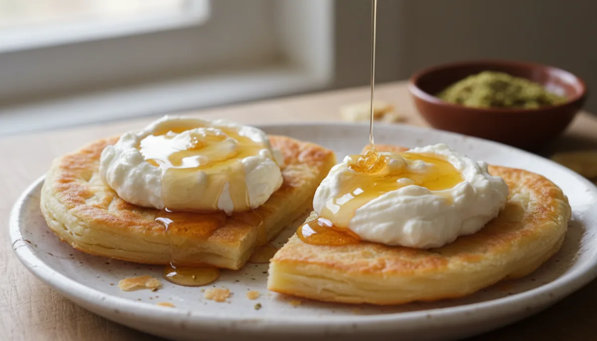 Malawach with Honey and Labneh