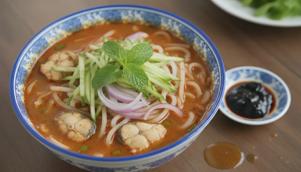 Laksa Assam Malajziane me Skumbri dhe Lëng Tamarindi