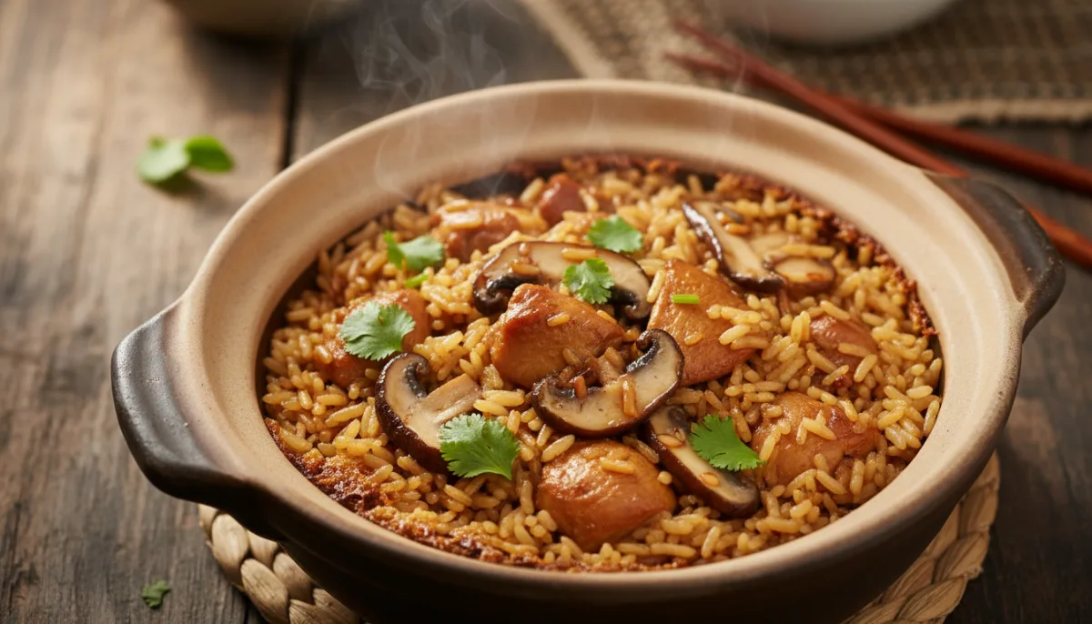 Riso in Pentola di Terracotta con Pollo e Funghi alla Malese
