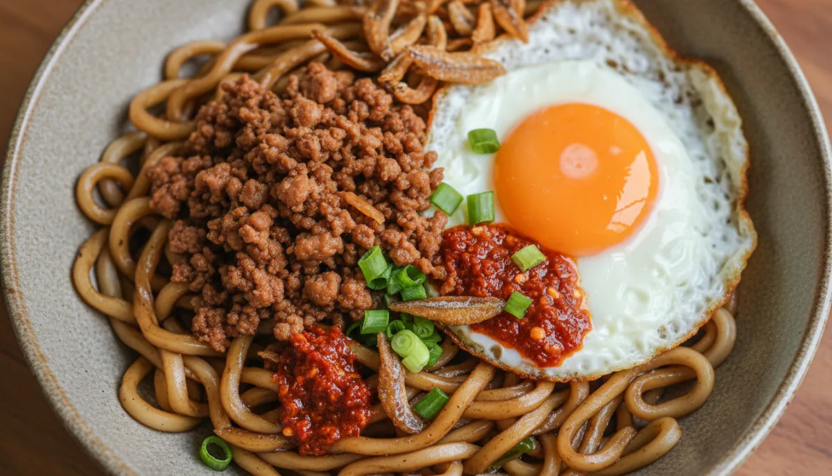 Pan Mee Malese al Peperoncino con Carne Macinata di Maiale