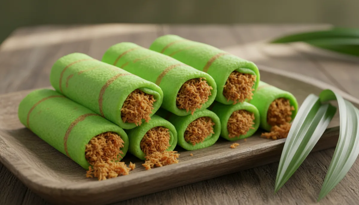 Petulla Malajziane me Kokos dhe Pandan (Kuih Dadar)