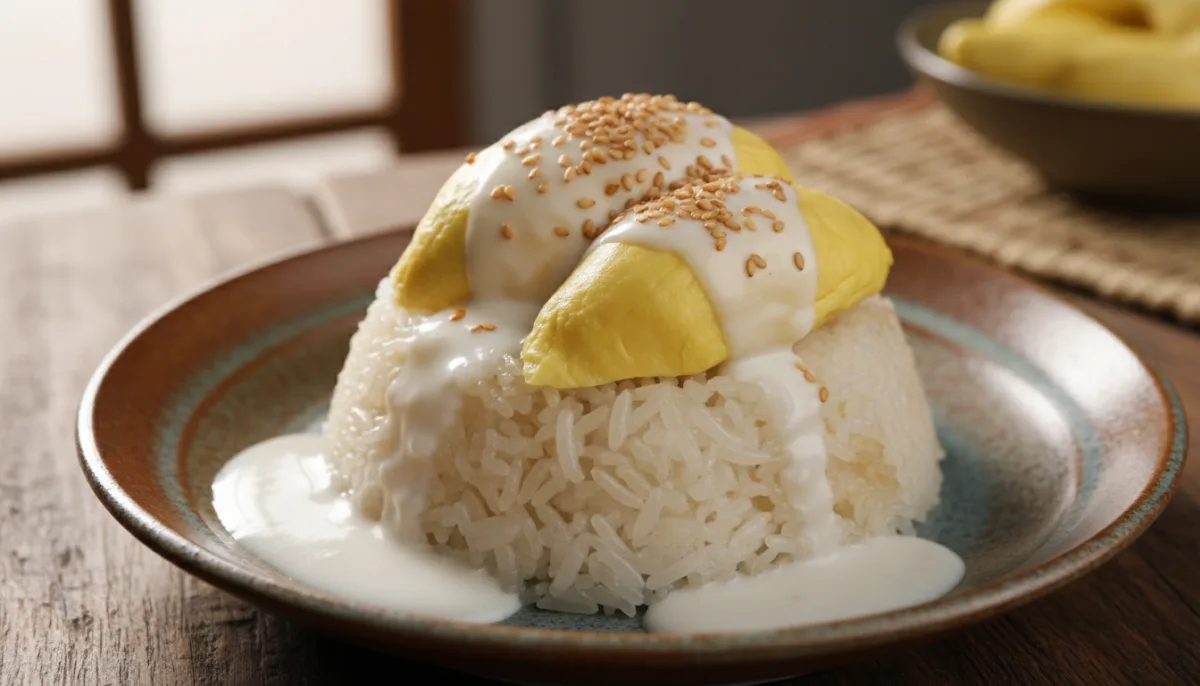 Arroz Pegajoso Malayo de Durian con Leche de Coco