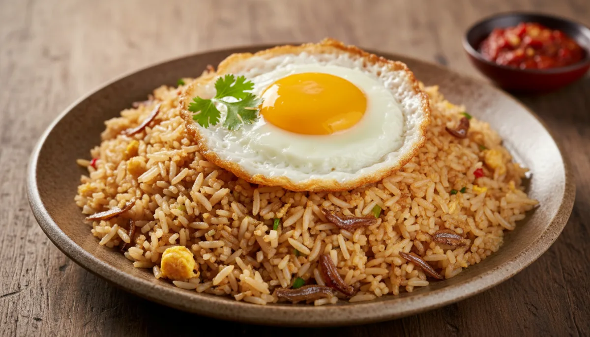 Oriz i Fërguar Malajzian me Hamsi dhe Vezë të Fërguar (Nasi Goreng Ikan Bilis)