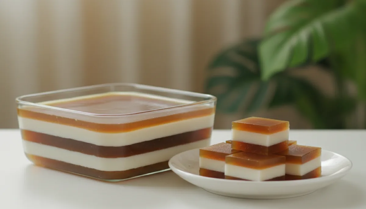 Agar-Agar Malayo de Coco y Gula Melaka en Capas
