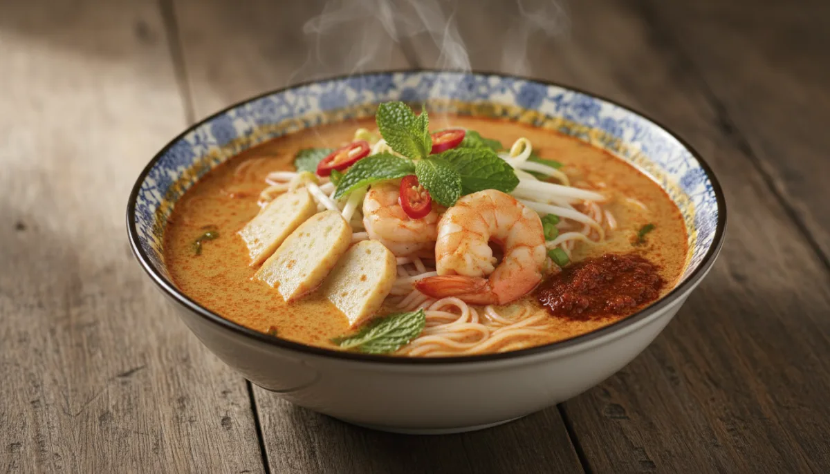 Laksa Nyonya Malajziane me Karkaleca dhe Qofte Peshku