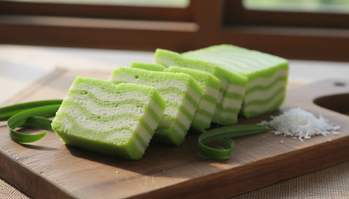 Pastel Malayo de Pandan y Coco por Capas (Kuih Lapis)