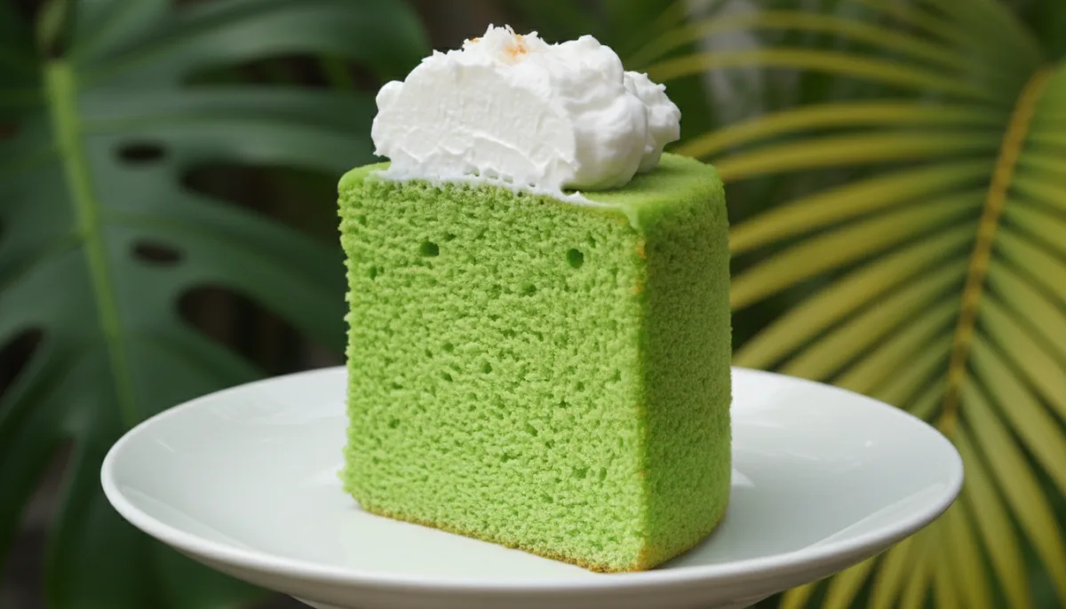 Pastel Chiffon de Pandan Malayo con Crema de Coco