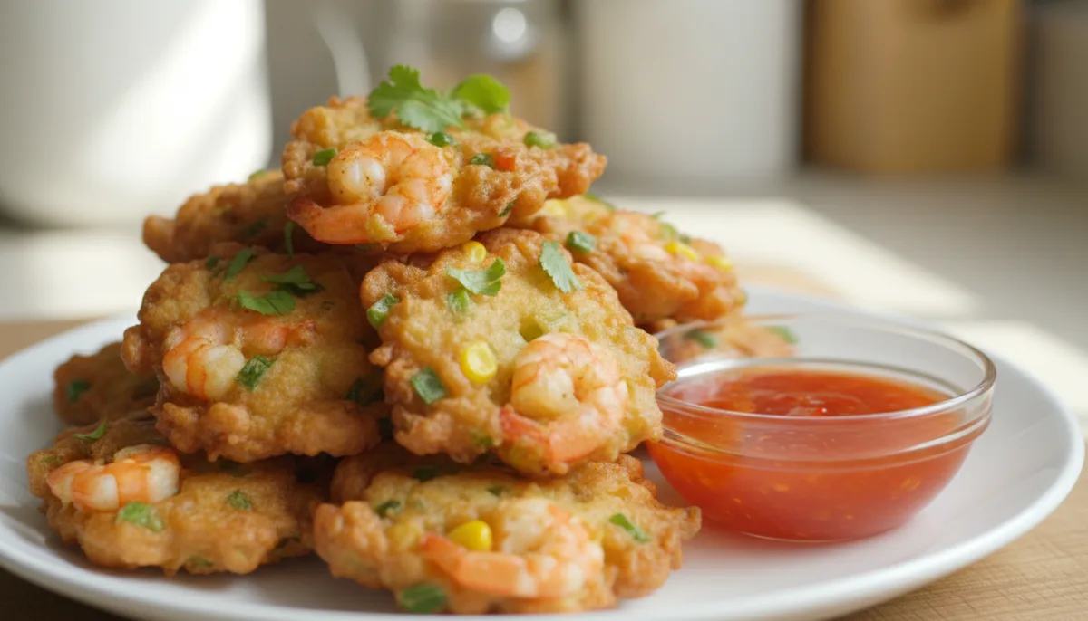 Petulla Karkalecash Malajziane (Cucur Udang) me Salcë Djegëse