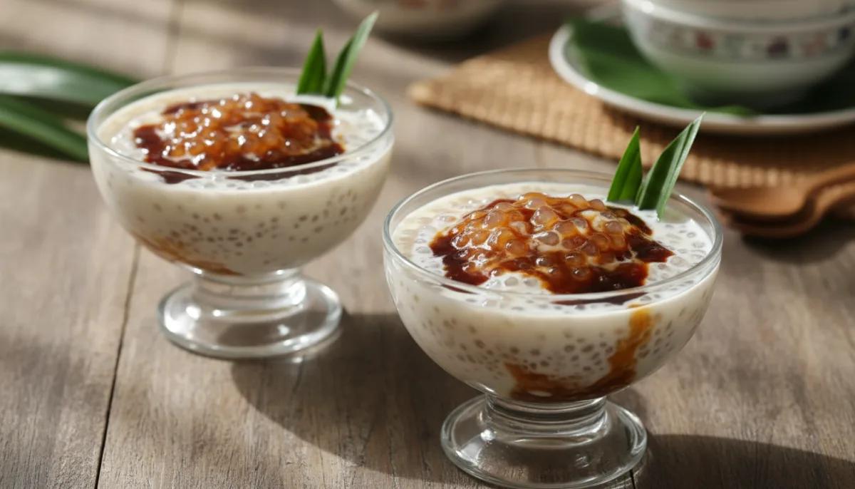 Pudín Malayo de Sagú con Gula Melaka