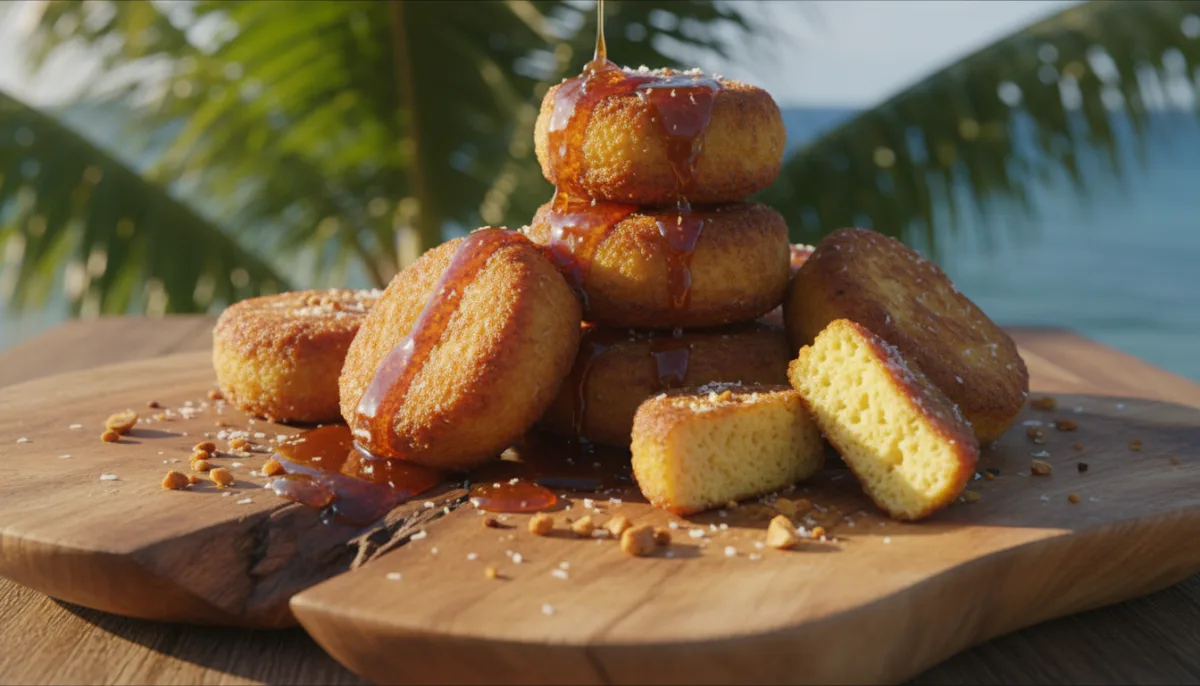 Bolinhos de Fruta-Pão Maldivos com Calda de Açúcar de Palma