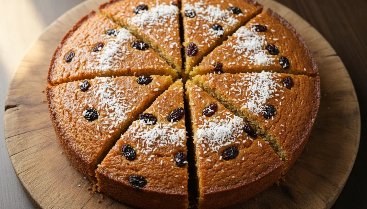 Maldivian Foni Boakiba: Sweet Semolina Cake with Coconut and Raisins