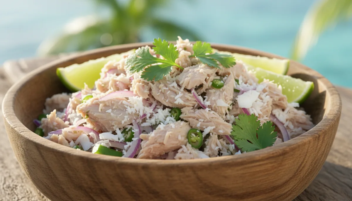Sallatë Maldiviane me Peshk Ton dhe Kokos, me Limon dhe Spec Djegës
