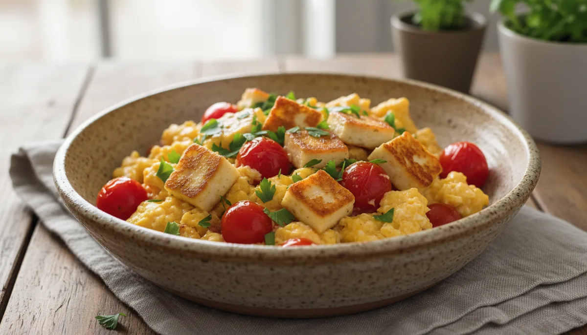 Omëletë Mesdhetare me Halloumi dhe Domate