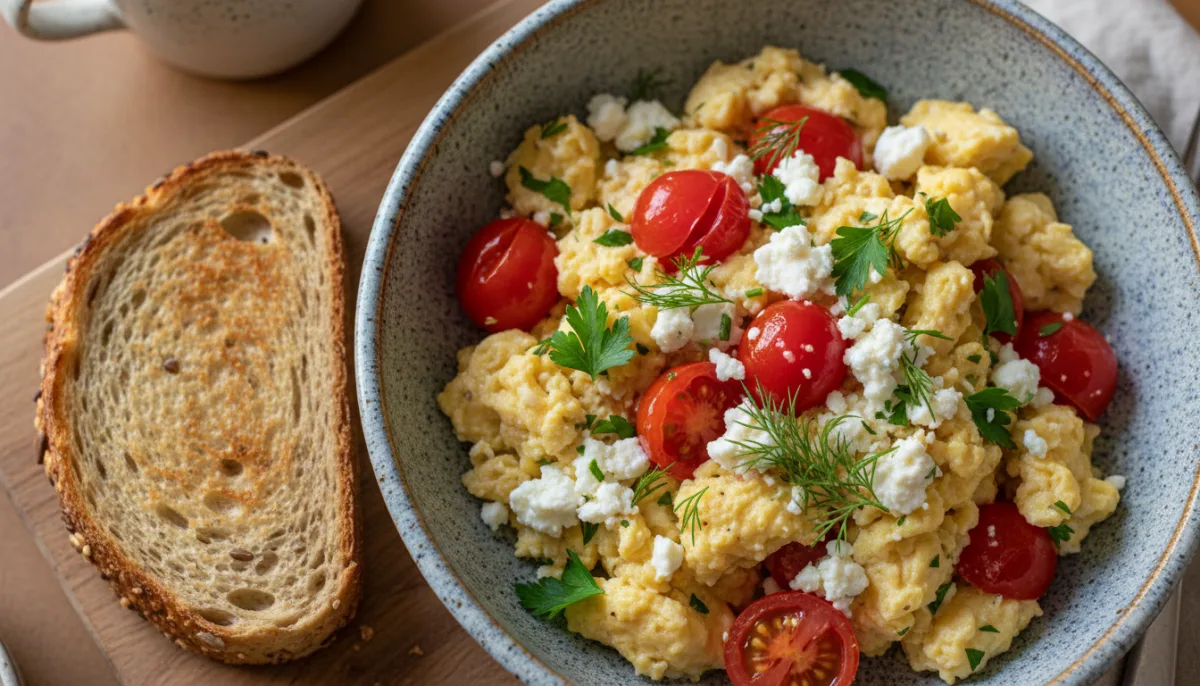 Mediterranean Herb and Feta Scramble