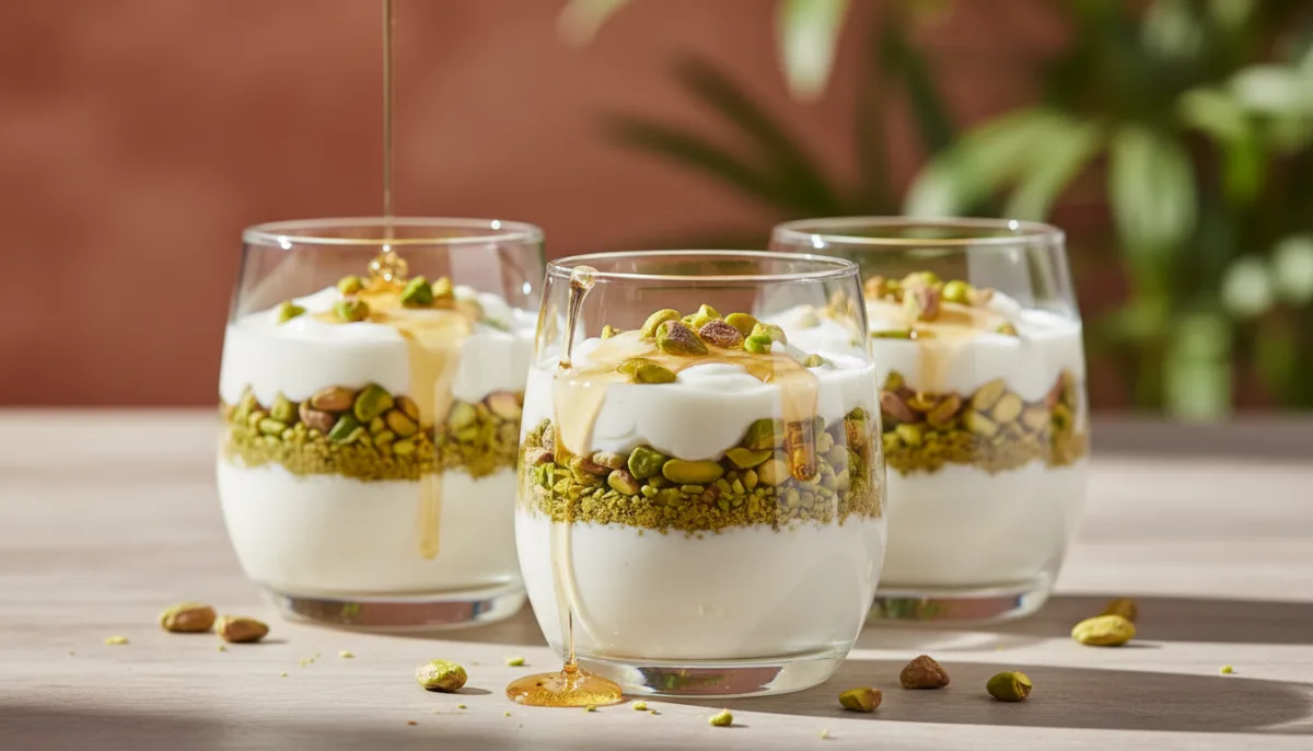 Parfaits Mediterráneos de Yogur con Miel y Pistachos