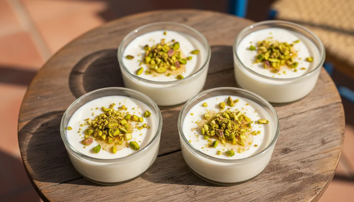 Panna Cotta Mediterránea de Miel y Yogur con Pistachos