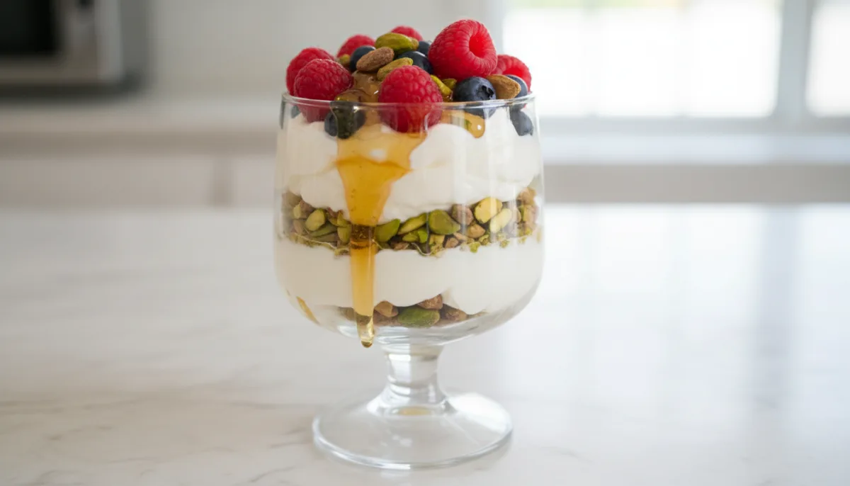 Parfait Mediterráneo de Yogur con Miel y Pistachos