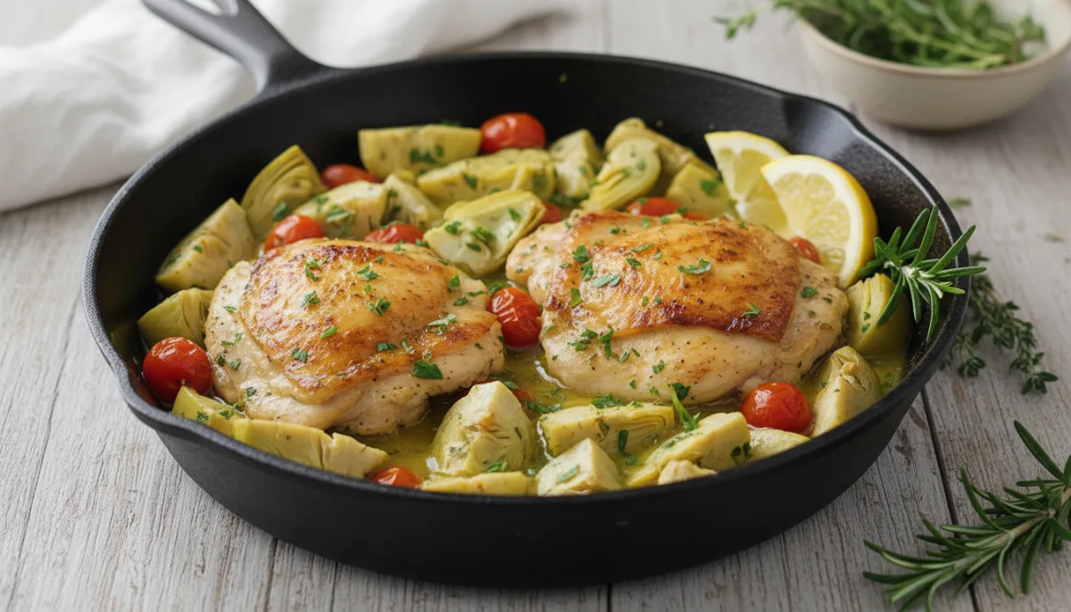 Mediterranean Lemon Herb Chicken and Artichoke Skillet