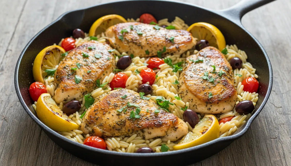 Pule dhe Orzo Mesdhetare me Limon dhe Erëza