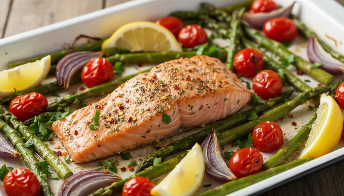 Mediterranean Lemon Herb Salmon with Roasted Vegetables