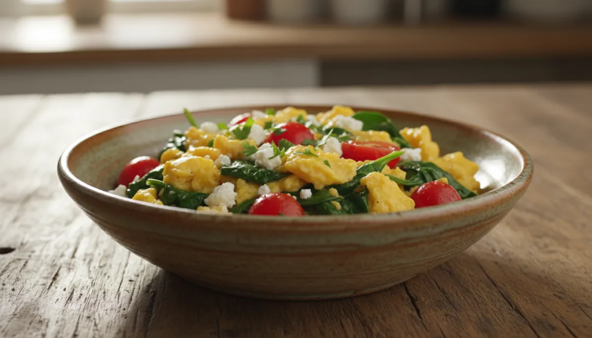 Mediterranean Scrambled Eggs with Spinach and Feta