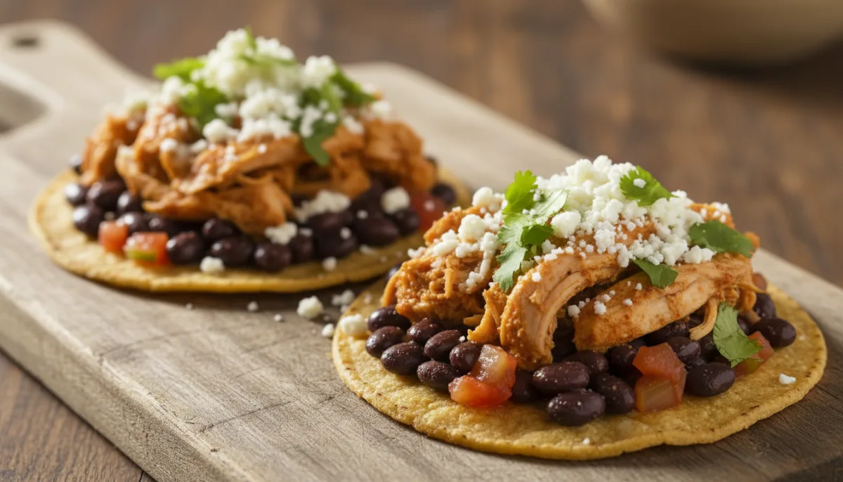 Tostada me Pulë dhe Fasule të Zeza Meksikane