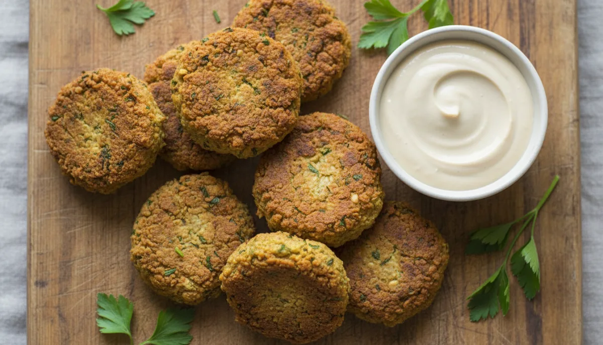 Middle Eastern Chickpea and Herb Patties with Tahini Dip