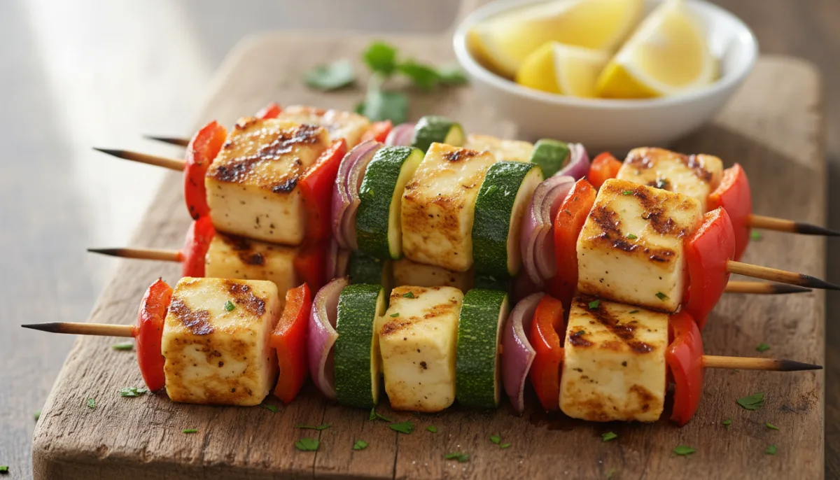 Middle Eastern Halloumi and Vegetable Skewers
