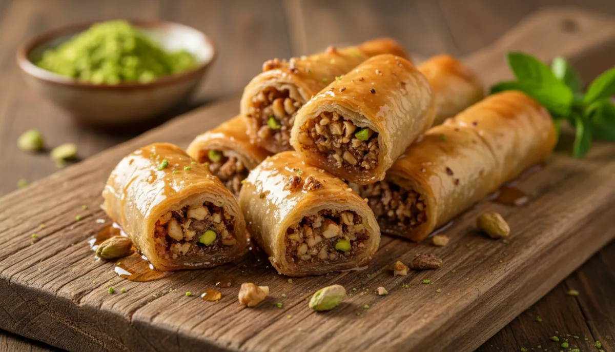 Rollitos de Baklava de Miel y Frutos Secos al Estilo de Oriente Medio