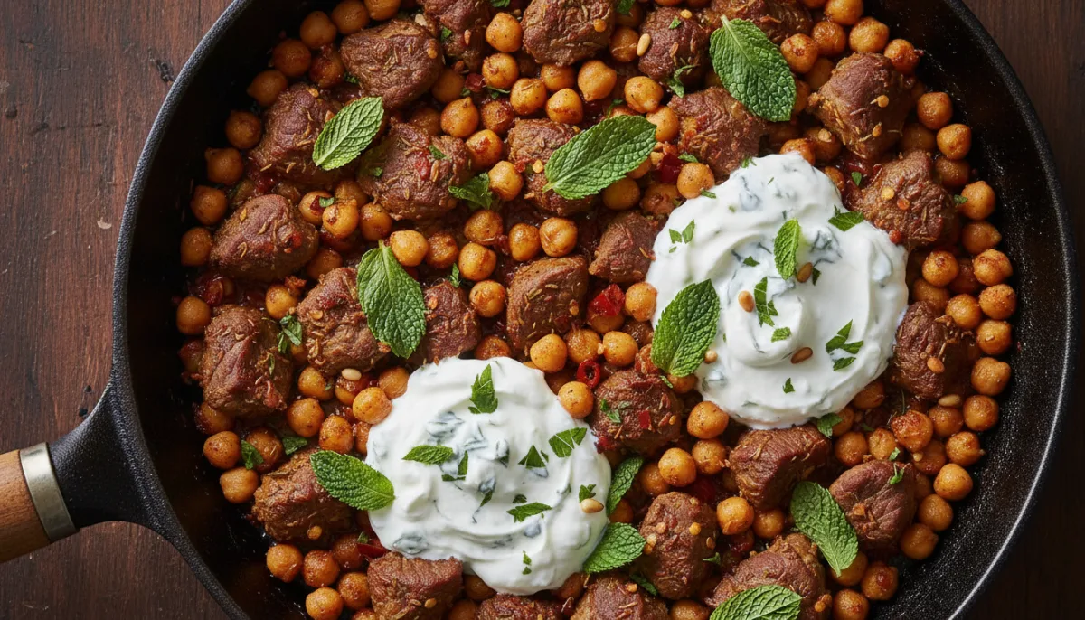 Flavorful Lamb and Chickpea Skillet with Mint Yogurt